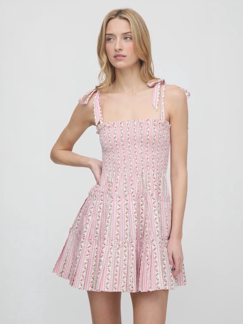 Hill House Home x La Coqueta Charlotte Ribbon Nap Dress Pink Floral Dot Size S